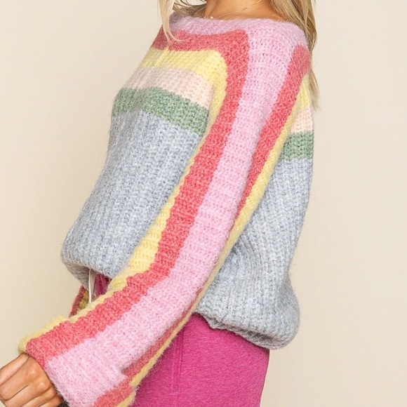 POL || Chunky Striped Sweater Top in Rainbow Cake - SZ Small ✨NWOT✨ - Picture 12 of 12